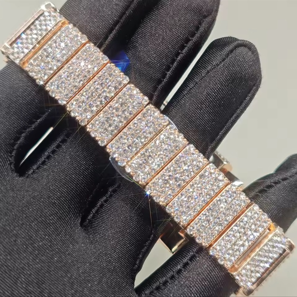 Rose Gold Pave Crystal Rectangular Wristwatch - image 3
